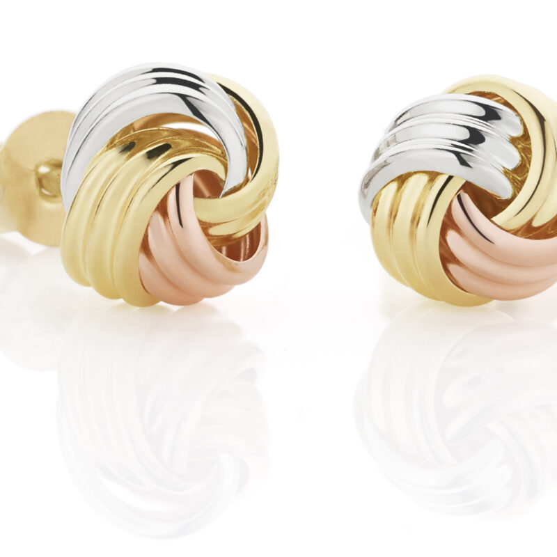 9ct Tri Gold Knot Stud Earrings