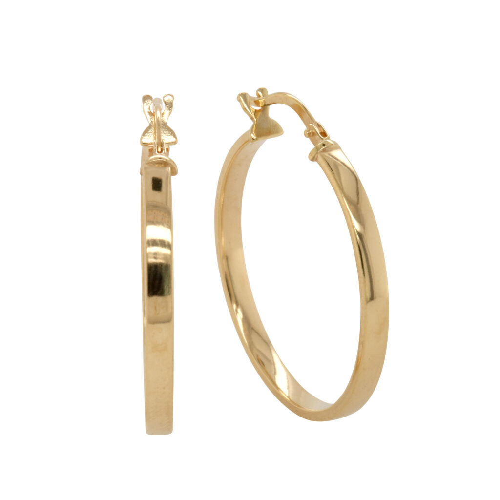 9ct Yellow Gold and Silver Bonded Plain Hoop Earrings